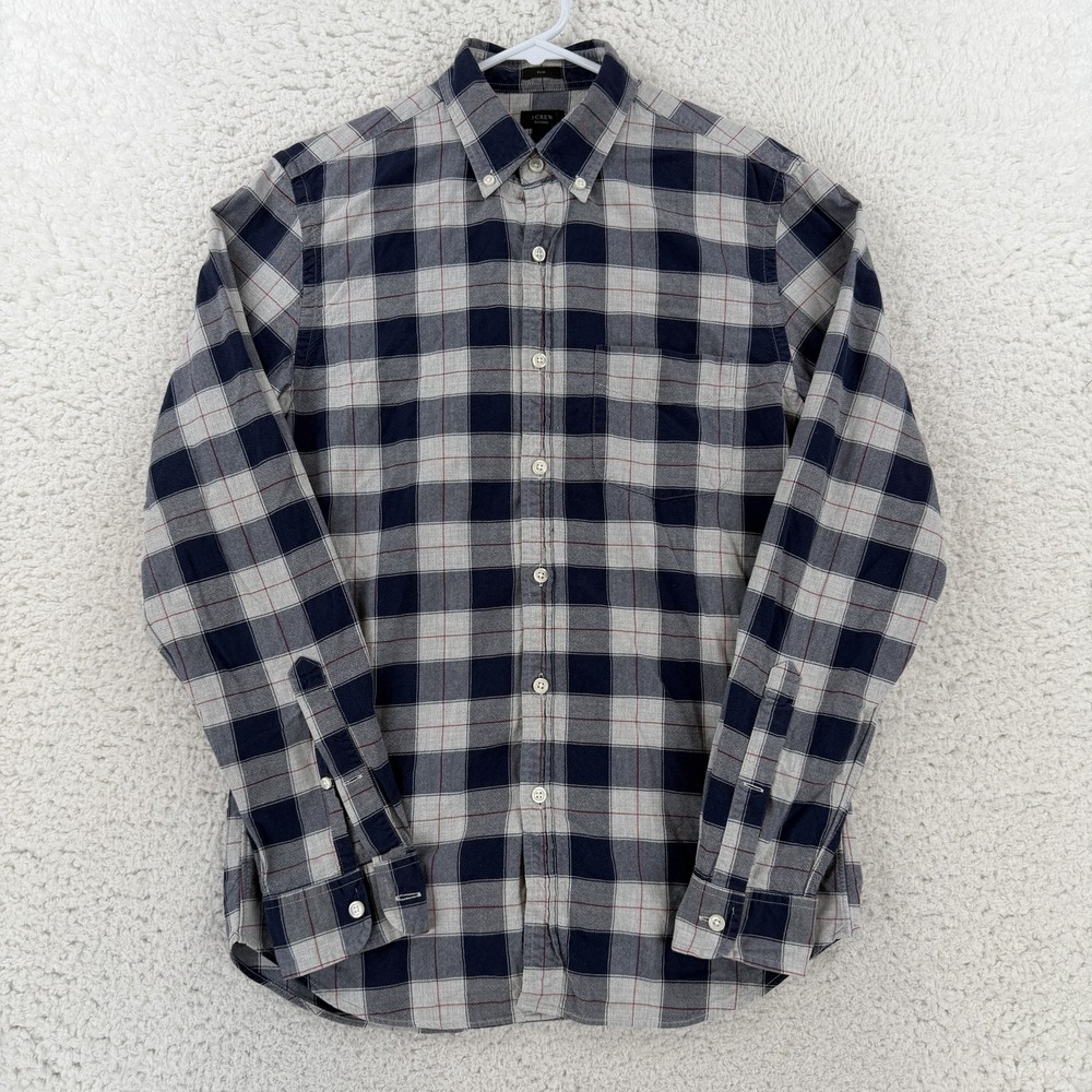 J.Crew Oxford Shirt Mens Small Blue Gray Plaid Slim Long Sleeve Button Down